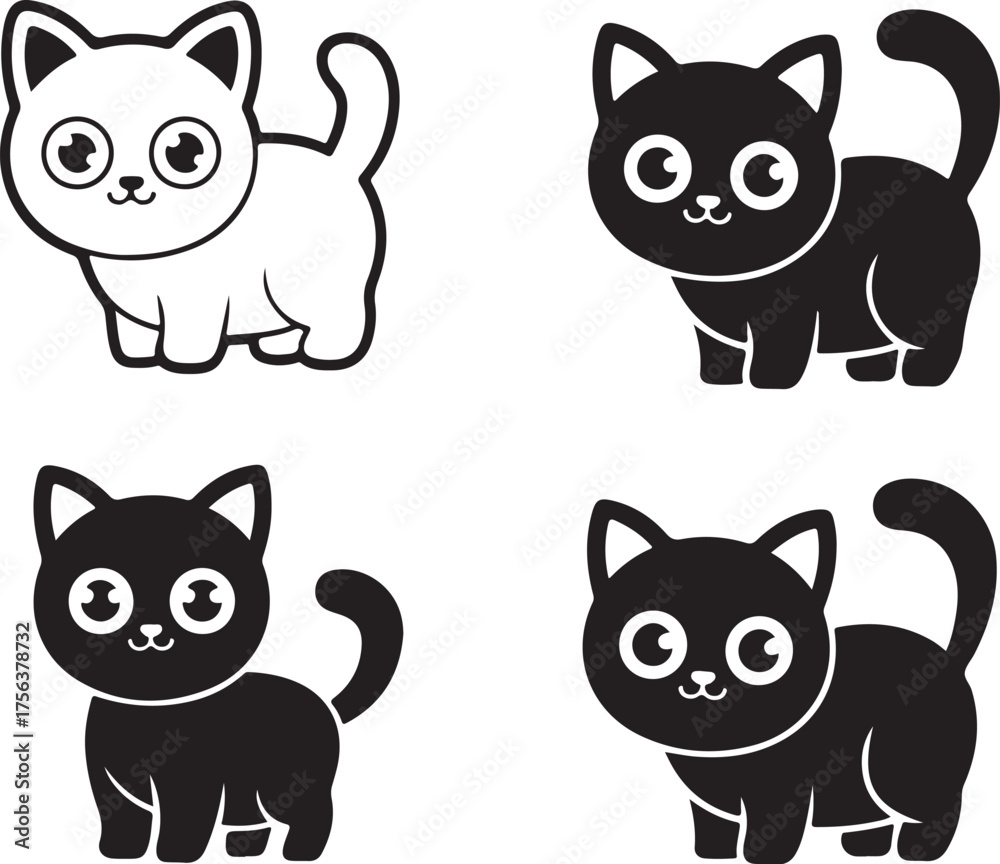 Fototapeta premium Cute Black Cat Sitting on Scary Pumpkin – Halloween Vector Illustration