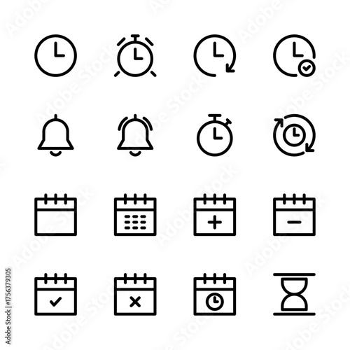Time and Date line icon vector. Clock and Calendar icon vector. Ui line icon.