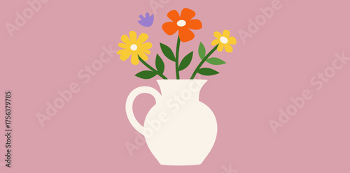 Blooming flowers in a cheerful pitcher brighten up a cozy space