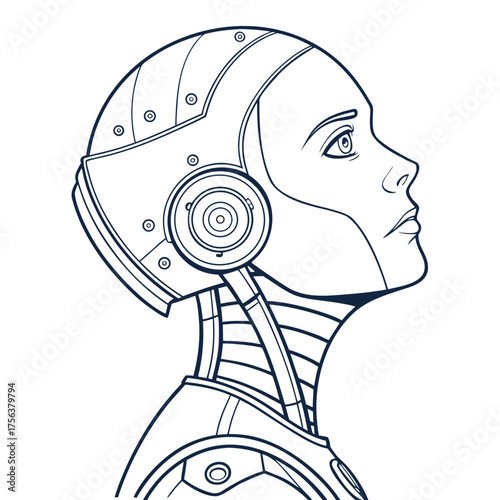 Vector art of cyborg woman head profile view