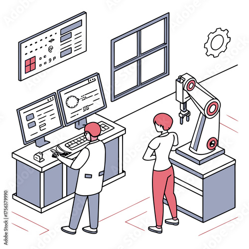 Vector art of isometric factory worker