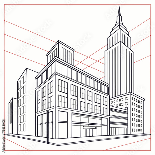 Vector art of new york city buildings perspective