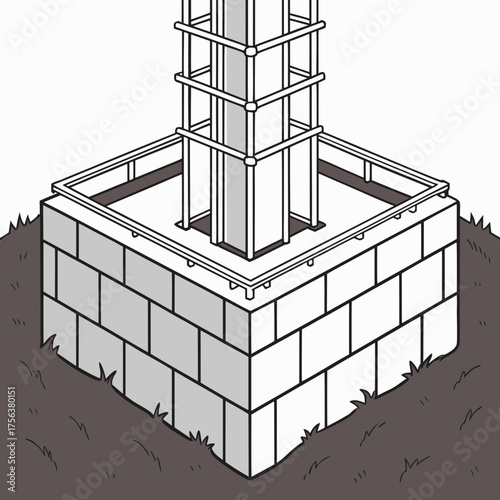 Vector art of reinforced concrete foundation sketch