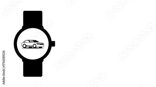 A smartwatch showing a car icon indicates intelligent vehicle tracking, combining safety, performance, and connectivity for a modern driving experience