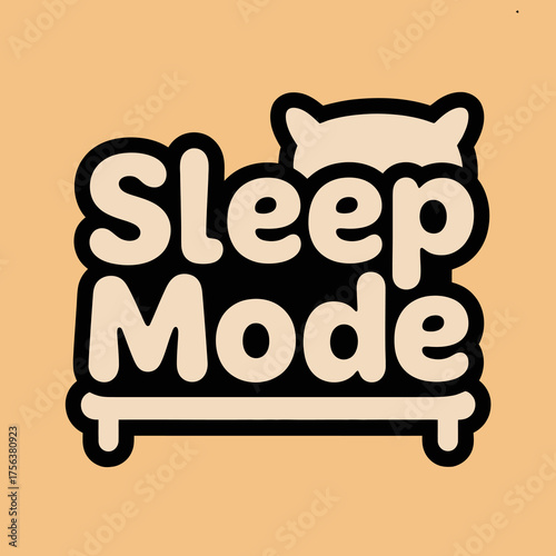 Cute sleep mode text design with bed icon featuring soft pillow and cozy blanket for rest and relaxation concepts vector