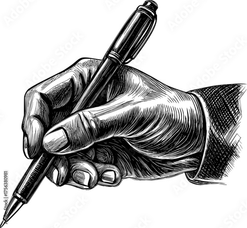 Confident hand grips elegant pen poised for decisive writing, symbolizing important thoughts and professional action