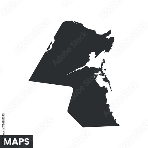 Kuwait Detailed Vector Map with Political Borders Outlines on White Background: Territory, Geography, Regions, and Cities