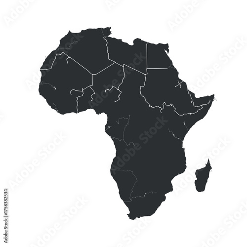 Detailed Africa Map Continent Silhouette Shape Landmass Geography Cartography Outline Region with Country Borders
