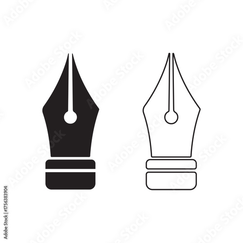 Vector fountain pen nib set on white background