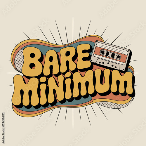 Retro bare minimum cassette tape design with vintage typography and burst effect for music and nostalgia themes vector