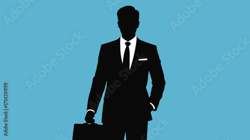 Confident businessman silhouette holding briefcase against a modern blue background for sleek presentations and financial success visuals