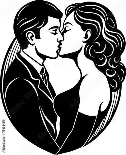 Passionate couple sharing a tender kiss expressing deep love and connection in a timeless embrace