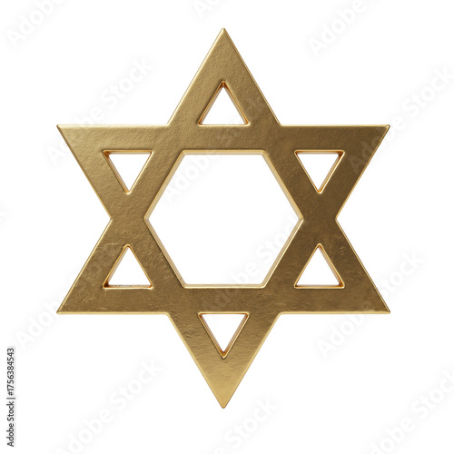 Gold Star of David symbol with geometric design on white background  