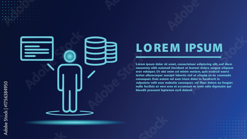 Person Interacting with Documents and Data Stacks Concept