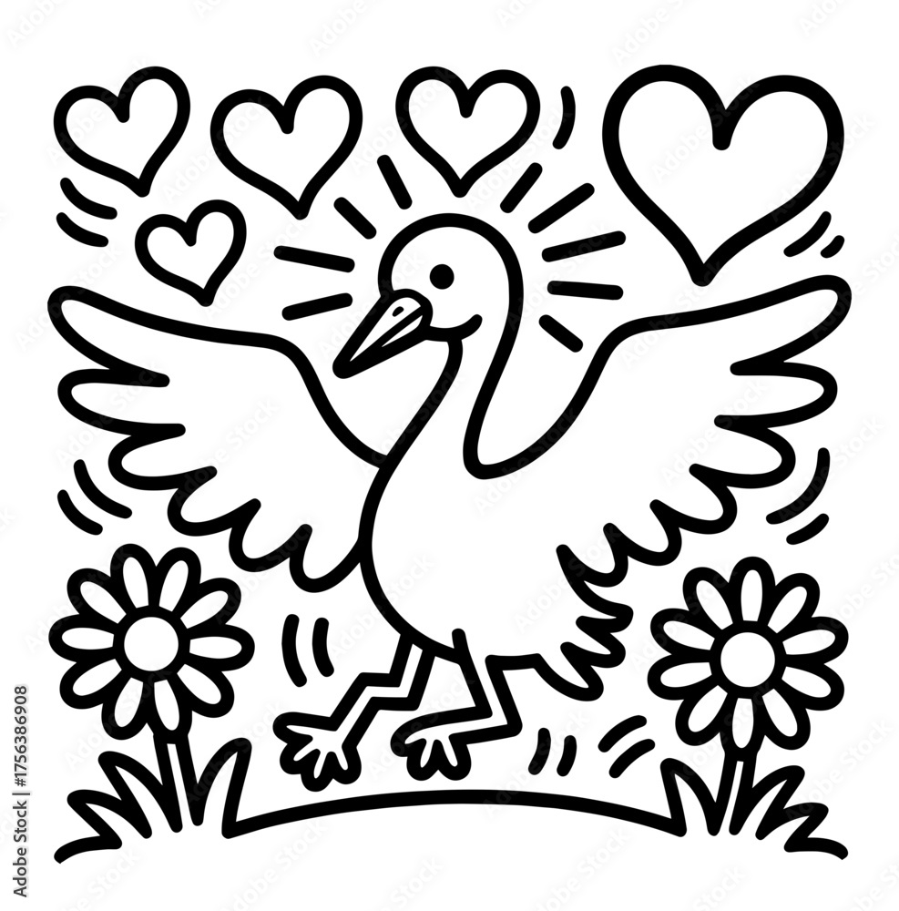 Fototapeta premium Cartoon heron with googly eyes, skinny neck, and whimsical style 