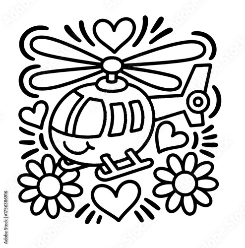 A doodle style icon of an   helicopter