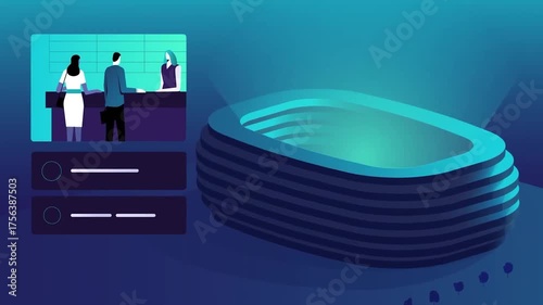Futuristic Stadium and Reception Interface – Animated Venue Explainer