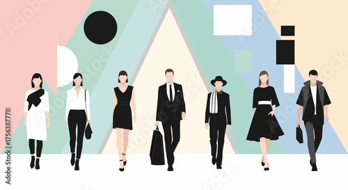 Elegant Fashion Ensemble Showcasing Contemporary Styles And Geometric Design