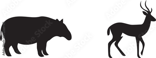Silhouette Animals: Artistic illustration of a tapir and a deer, a simple yet compelling presentation, perfect for educational use.