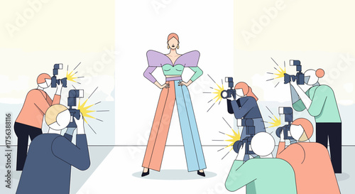 Fashion Model Posing During Paparazzi Photo Shoot Cartoon Style