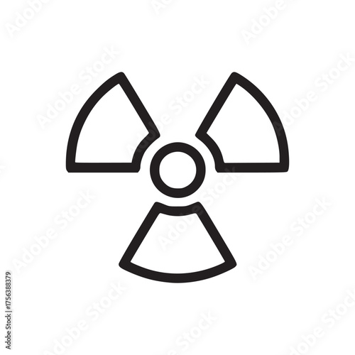 A simple black outline of a radiation symbol centered on a plain white background in a minimalist style