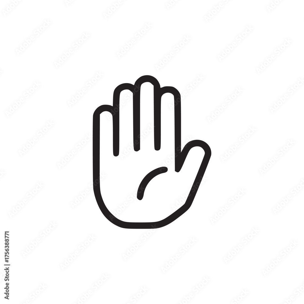 Obraz premium A simple hand icon with fingers extended upwards in a stop or halt gesture on a white background plain
