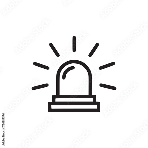 A minimalist line drawing of a flashing siren with light rays emanating from the top on white background