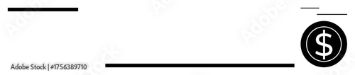 Bold horizontal lines and a circular element with a dollar sign for financial and economic concepts. Ideal for business, savings, wealth, finance, budget, investment, minimalism. A simple flat