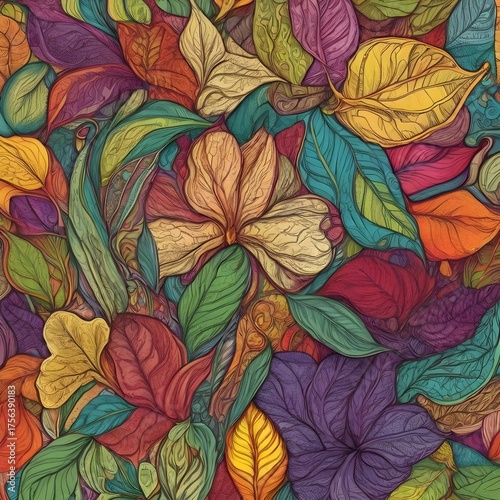 seamless pattern with leaves pencil art