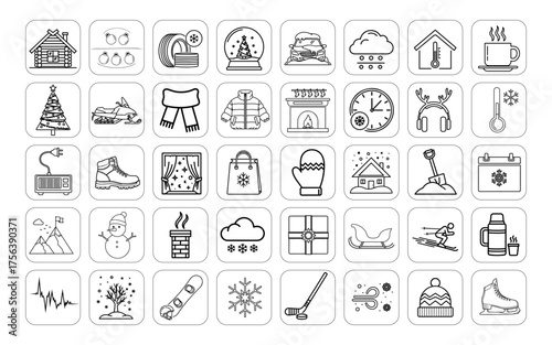 Winter Line Icon Set | Snow, Cold Weather, Christmas, Holiday, Seasonal Vector Icons