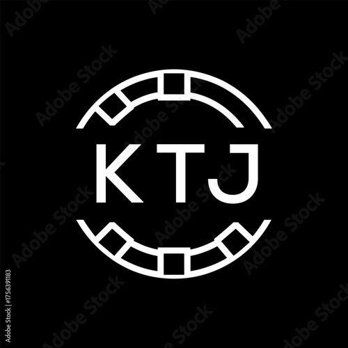 Modern  Tech Logo Design – Futuristic Blue and White Circular Emblem on Black Background, KTJ Later Logo, 

