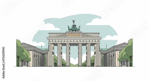 Brandenburg Gate In Berlin Simple Line Art With Blue Sky