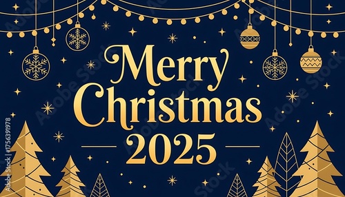 Merry christmas 2025 holiday festive season greetings christmas tree ornaments celebration happy new year card