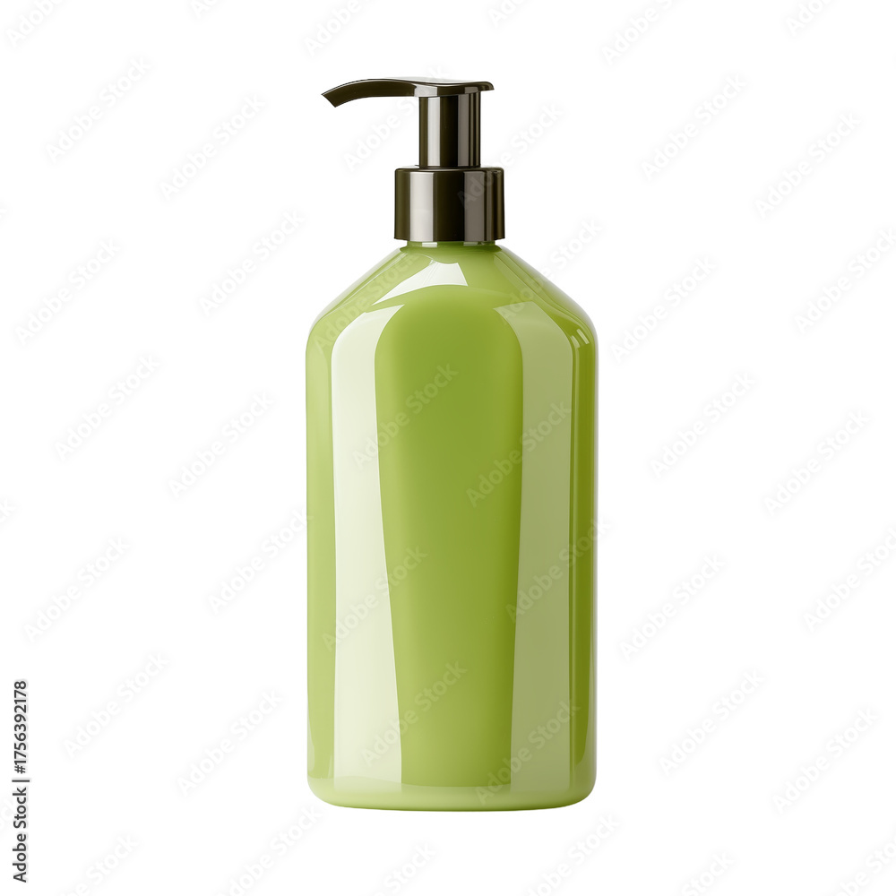 Fototapeta premium Green lotion bottle on a black backdrop