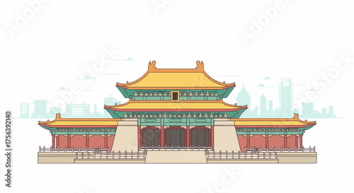 Forbidden City Majestic Architecture In Minimalist Style Illustration