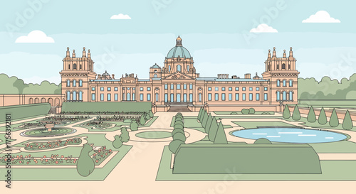 Grand Estate With Formal Gardens, An Architectural Illustration