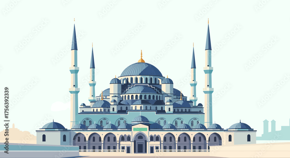 Fototapeta premium Illustration Of Blue Mosque With Minarets In Istanbul Turkey