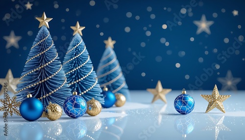 Christmas trees and ornaments blue background holiday season celebration festive christmas decorations winter decor
