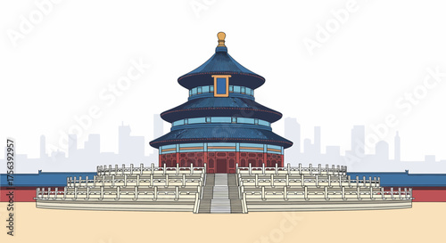 Temple Of Heaven In Beijing China With City Skyline Background