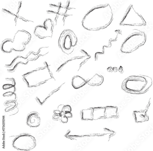 set of hand drawn charcoal brush sketch icon