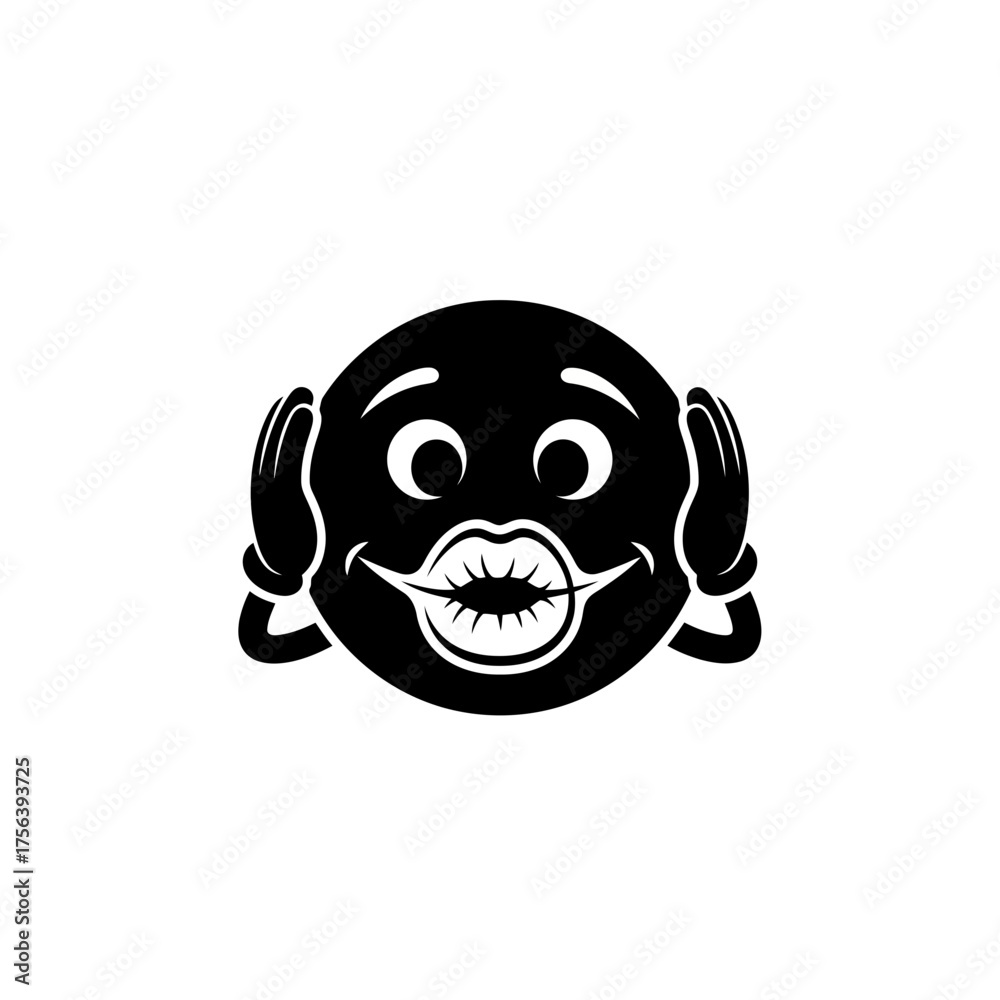 Fototapeta premium Smiley face with puckered lips silhouette isolated on white background