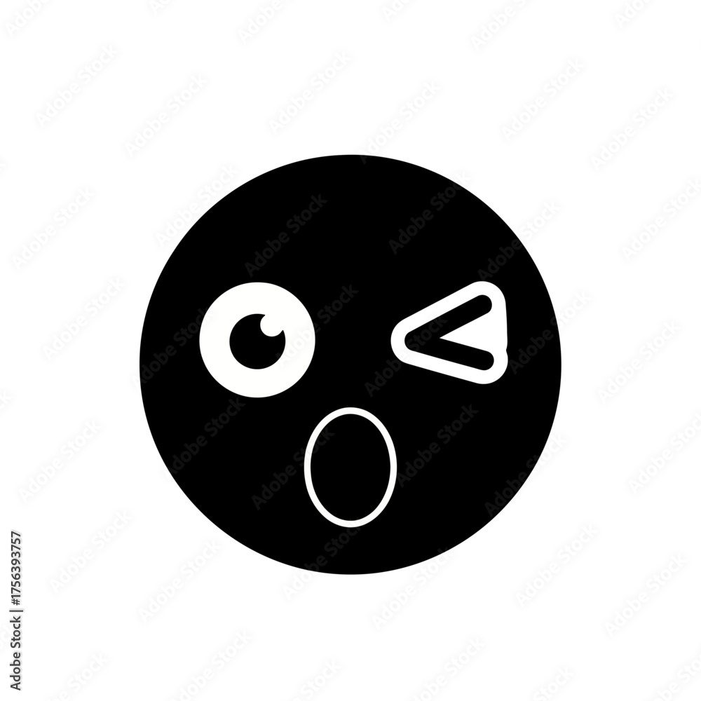 Fototapeta premium Surprised winking face silhouette isolated on white background