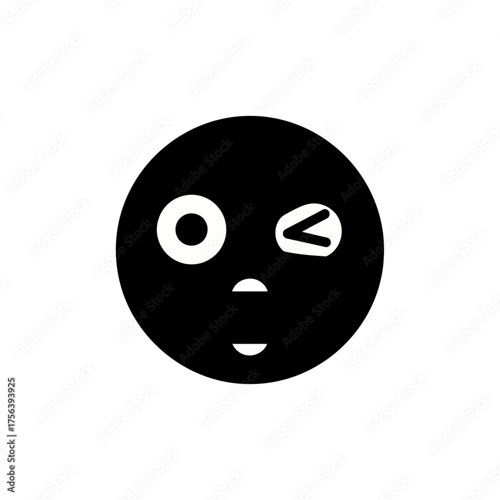 Fototapeta premium Winking face emoji silhouette isolated on white background