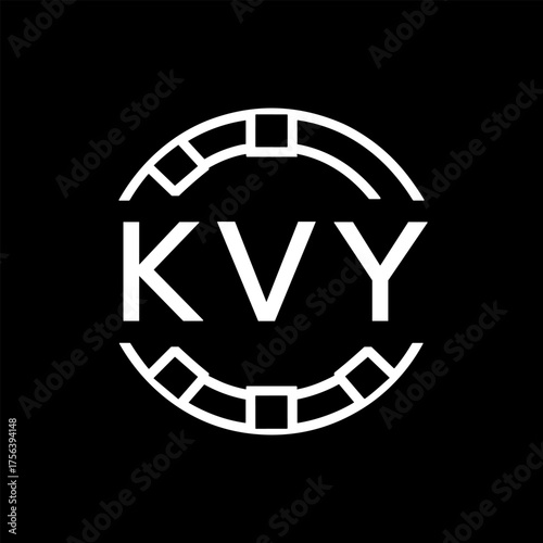 Modern  Tech Logo Design – Futuristic Blue and White Circular Emblem on Black Background, KVY Later Logo, 

