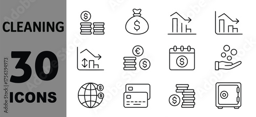 Finance icons vector graphics set for business growth and financial planning