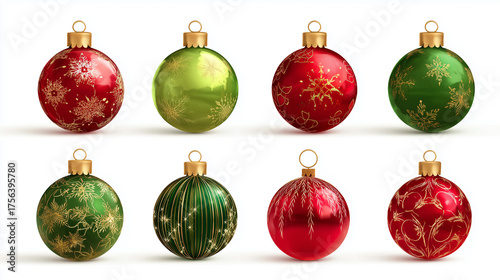 set of realistic christmas baubles, isolated on white background. Set of beautiful Christmas decoration. Christmas elements, design for Christmas card, greeting card.