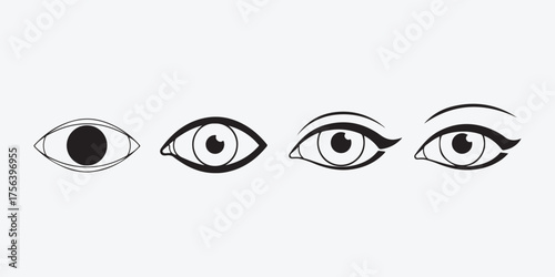 Eye icons open eye, closed eye, eye with eyeliner vector illustration of different eye shapes in outline style