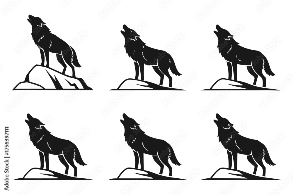 Fototapeta premium Minimalist realistic wolf icon set with bold colors