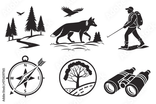 Minimalist red fox hunting icon set