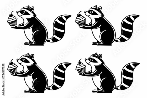 Cute raccoon enjoying a sweet cupcake minimalist icon
